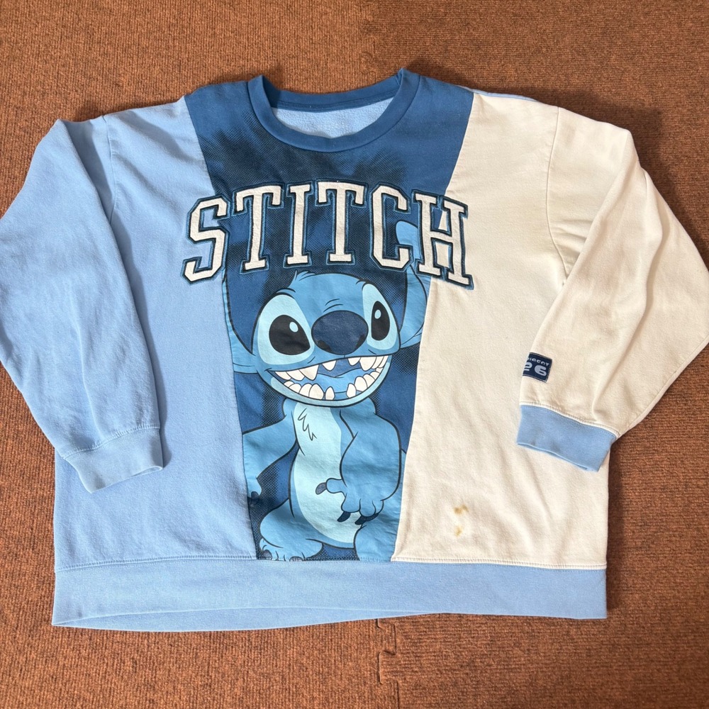 Disney Lilo & Stitch Mens 3XL Colorblock Sweatshirt Blue White WVSNT04 626 Patch